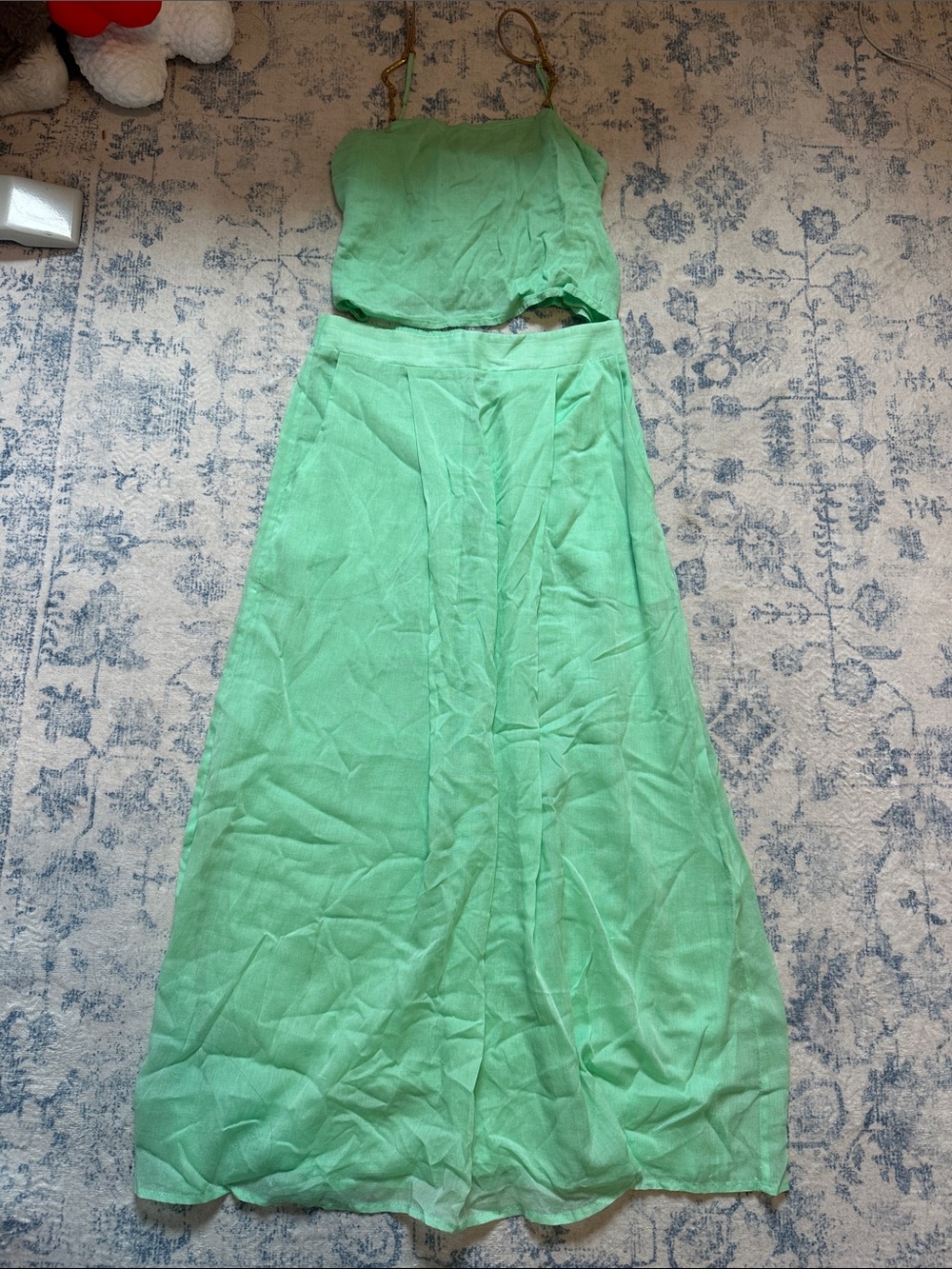 ViX Paula Hermanny Green Linen Tank Top & Maxi Skirt Set